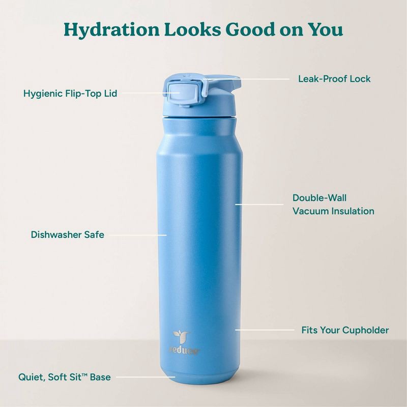 slide 4 of 6, Reduce 32oz Hydrate Pro Vacuum Insulated Stainless Steel Water Bottle Blue: Dishwasher-Safe, Flip-Top Straw Lid, 32 oz