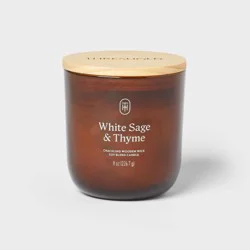 Amber Glass Wooden Wick White Sage and Thyme Jar Candle 8oz - Threshold™