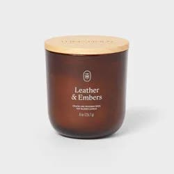 Amber Glass Wooden Wick Leather and Embers Jar Candle 8oz - Threshold™