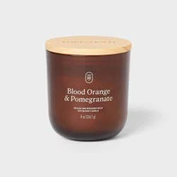 Amber Glass Wooden Wick Orange and Pomegranate Jar Candle 8oz - Threshold™