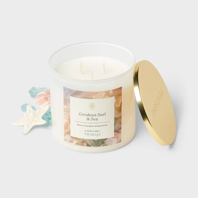 slide 3 of 3, 3-Wick Lidded Glass Jar Candle Cerulean Surf and Sea 19oz - Threshold™, 19 oz