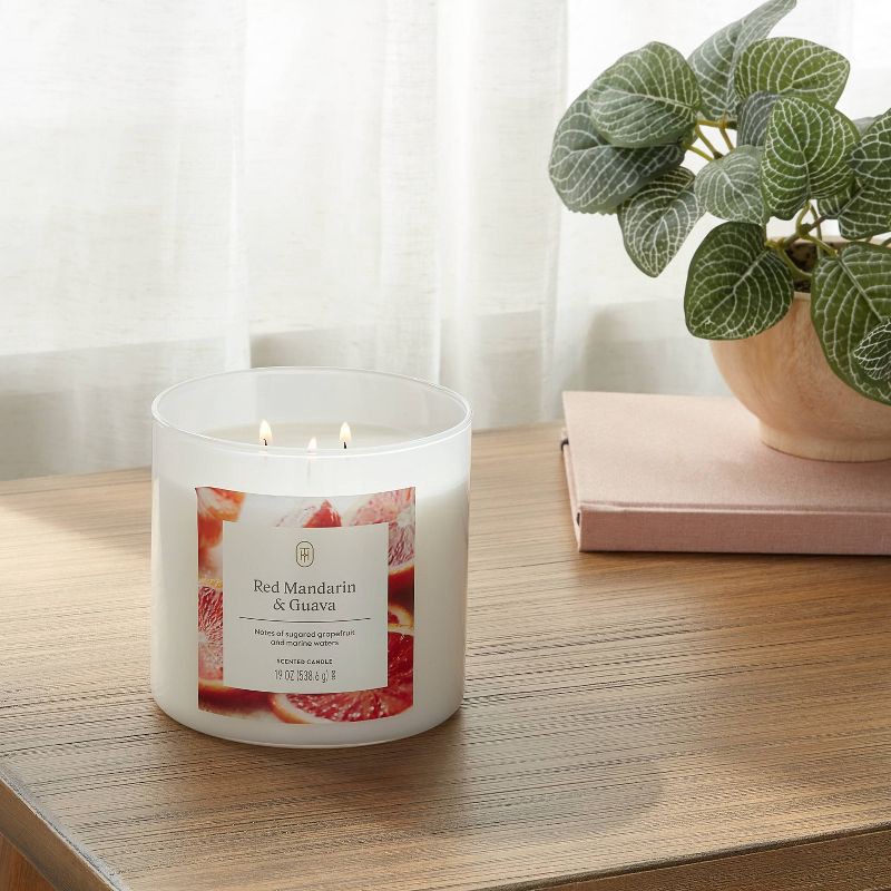 slide 2 of 3, 3-Wick Lidded Glass Jar Candle Red Mandarin and Guava 19oz - Threshold™, 19 oz