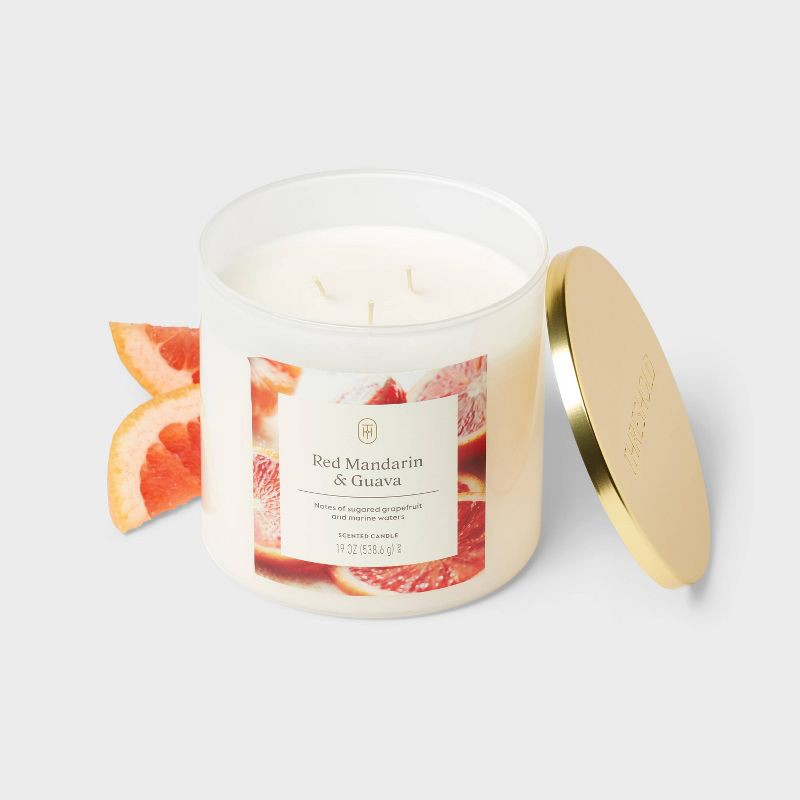 slide 3 of 3, 3-Wick Lidded Glass Jar Candle Red Mandarin and Guava 19oz - Threshold™, 19 oz