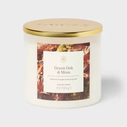 3-Wick 7mm Lidded Glass Jar Candle Green Oak and Moss White 19oz - Threshold™