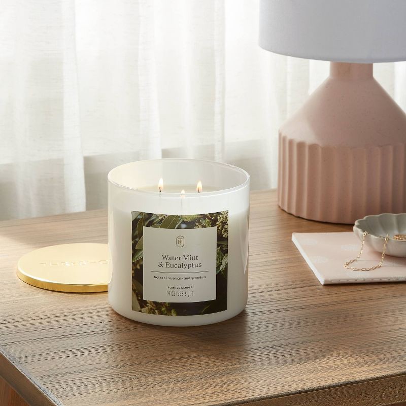 slide 2 of 3, 3-Wick Lidded Glass Jar Candle Water Mint and Eucalyptus 19oz - Threshold™, 19 oz