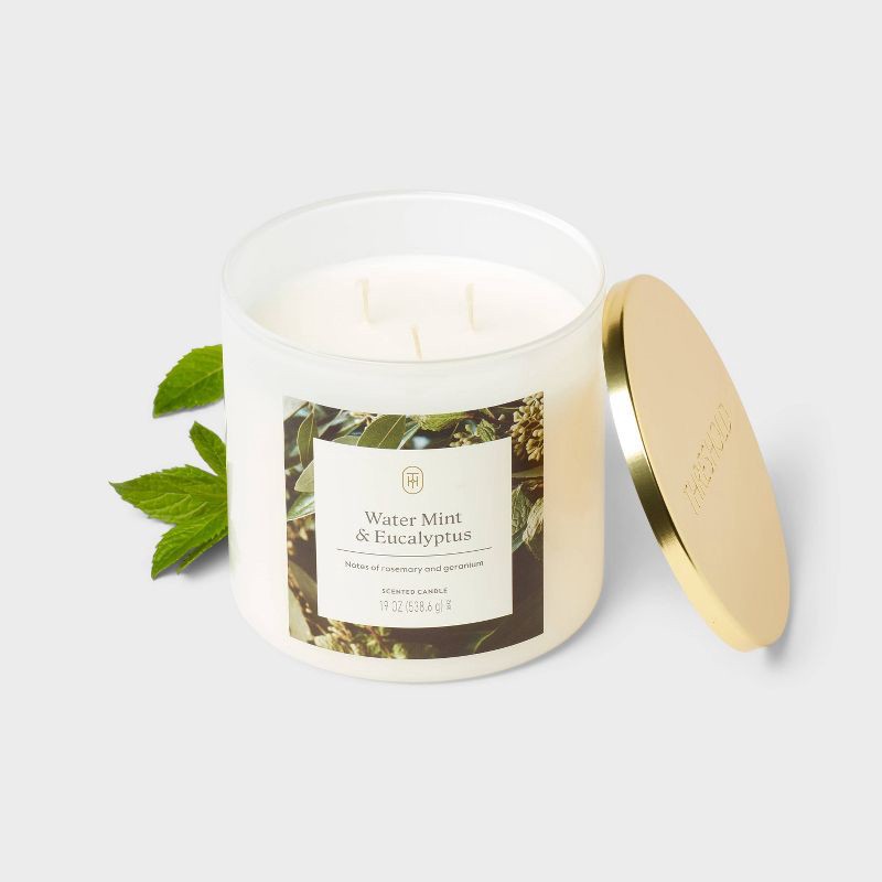 slide 3 of 3, 3-Wick Lidded Glass Jar Candle Water Mint and Eucalyptus 19oz - Threshold™, 19 oz