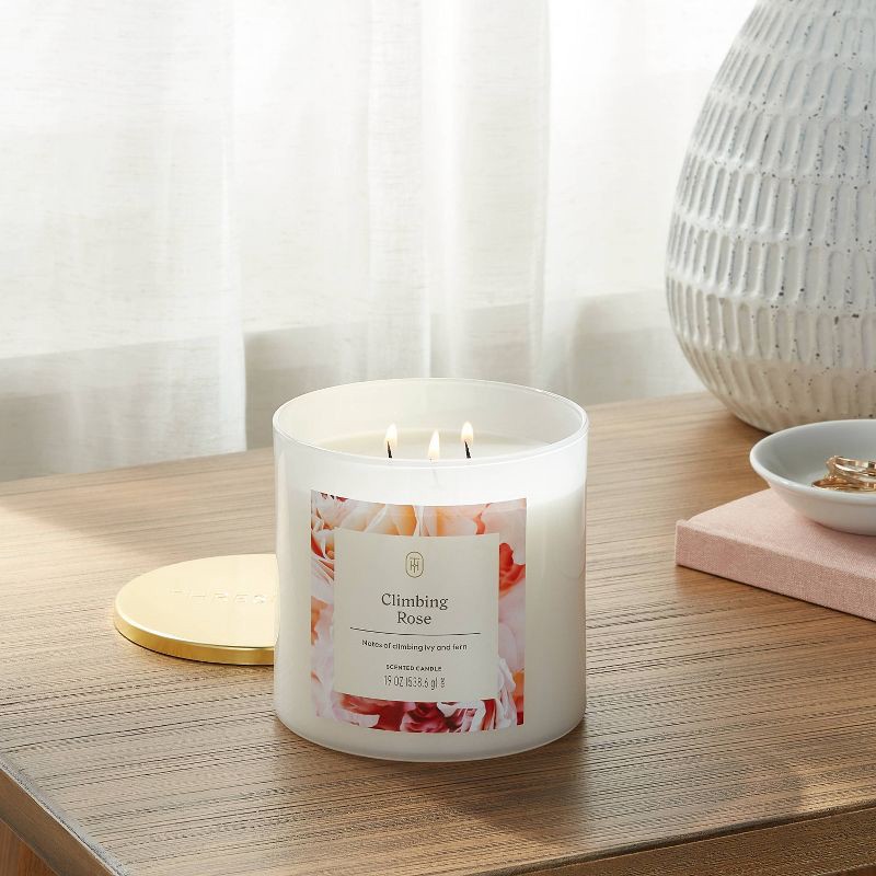 slide 2 of 3, 3-Wick Lidded Glass Jar Candle Climbing Rose 19oz - Threshold™, 19 oz