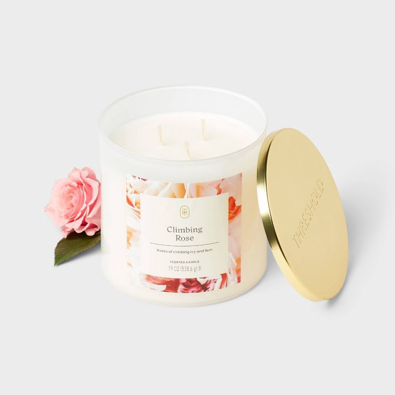 slide 3 of 3, 3-Wick Lidded Glass Jar Candle Climbing Rose 19oz - Threshold™, 19 oz