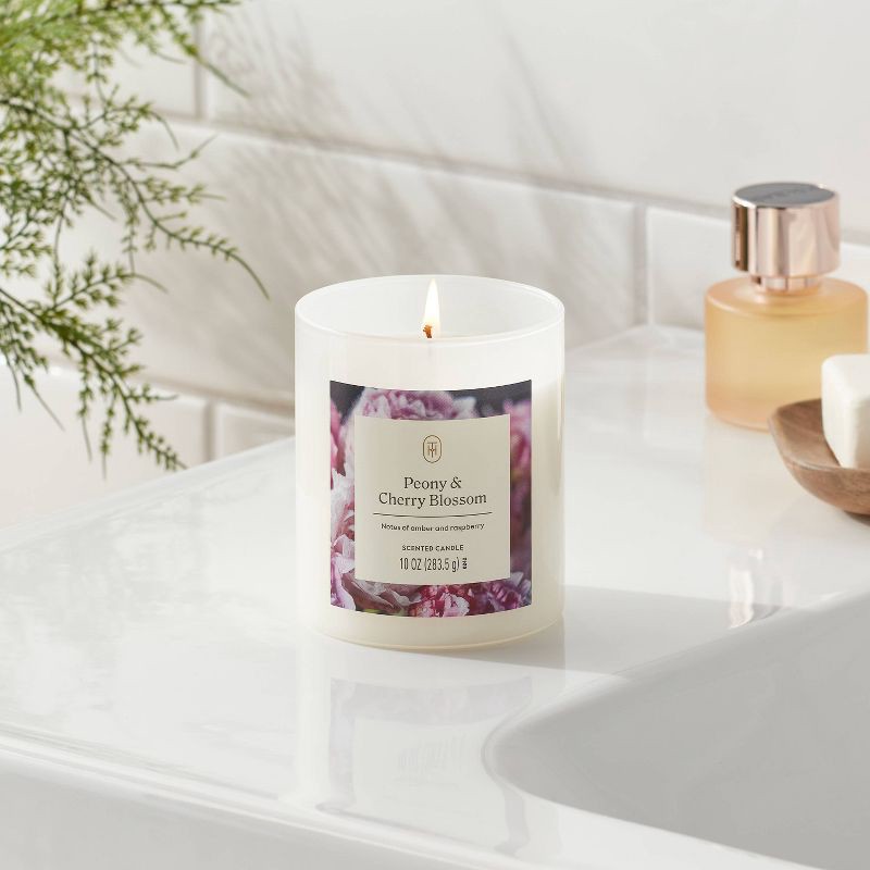 slide 2 of 3, Lidded Glass Jar Candle Peony and Cherry Blossom 10oz - Threshold™, 10 oz