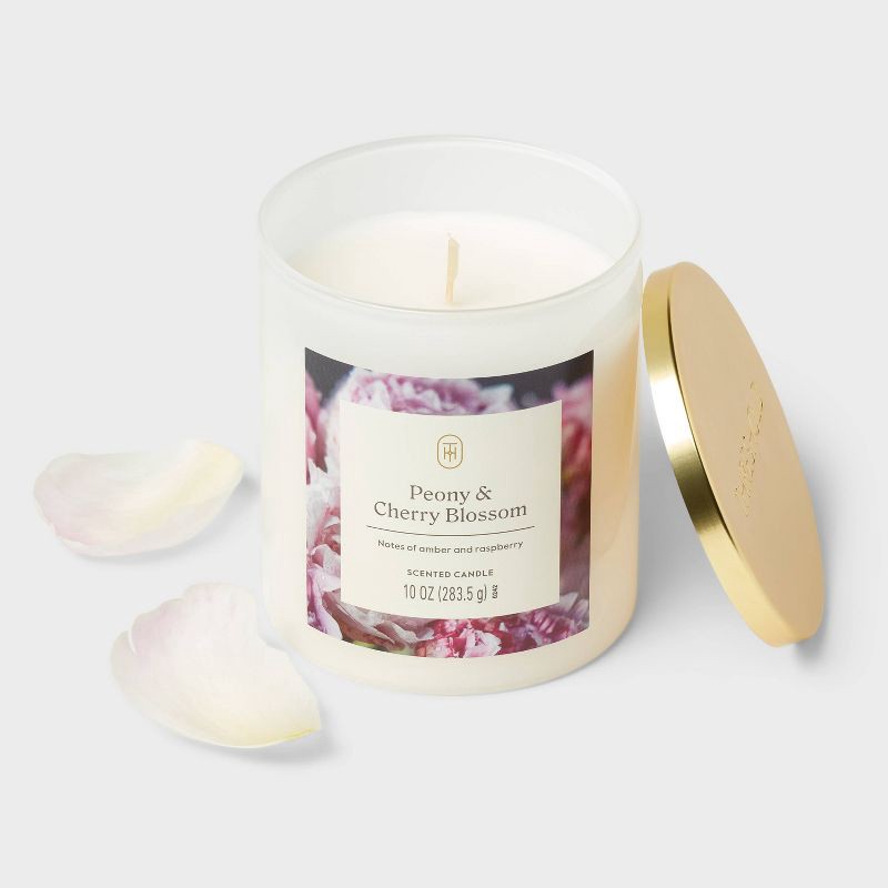 slide 3 of 3, Lidded Glass Jar Candle Peony and Cherry Blossom 10oz - Threshold™, 10 oz