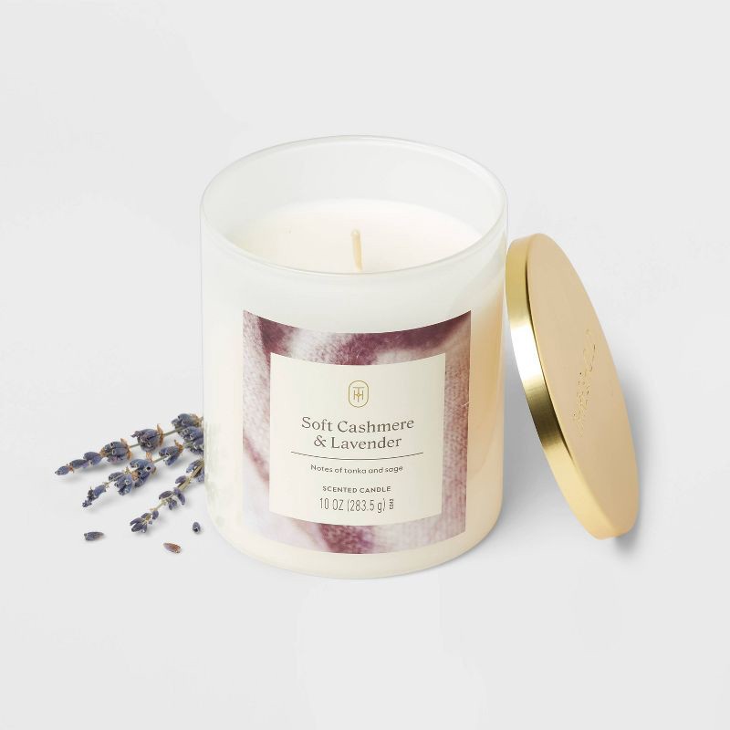 slide 3 of 3, Lidded Glass Jar Candle Soft Cashmere and Lavender 10oz - Threshold™, 10 oz