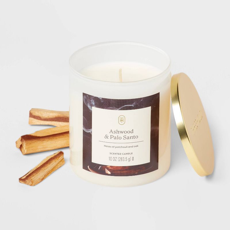 slide 3 of 3, Lidded Glass Jar Candle Ashwood and Palo Santo 10oz - Threshold™, 10 oz