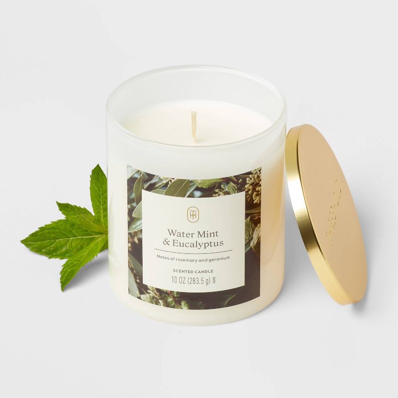 slide 3 of 3, Lidded Glass Jar Candle Water Mint and Eucalyptus 10oz - Threshold™, 10 oz