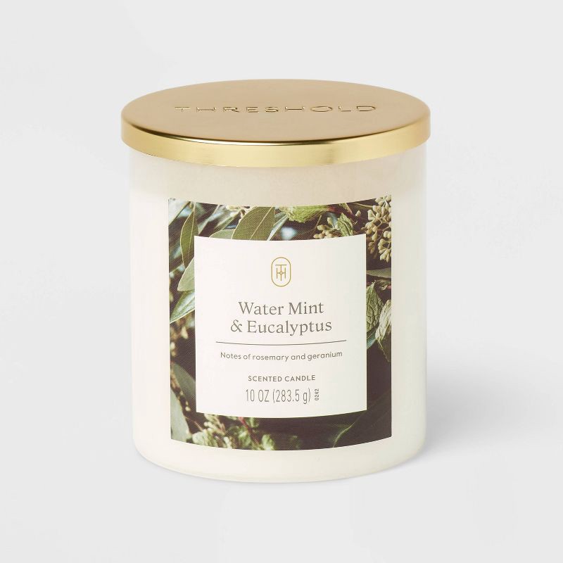 slide 1 of 3, Lidded Glass Jar Candle Water Mint and Eucalyptus 10oz - Threshold™, 10 oz