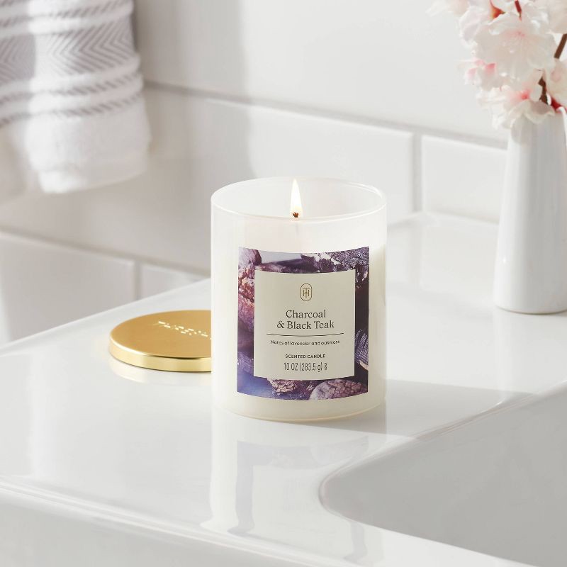 slide 2 of 3, Lidded Glass Jar Candle Charcoal and Black Teak 10oz - Threshold™, 10 oz