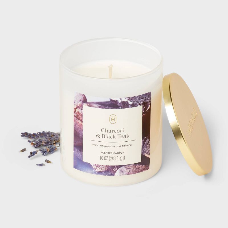 slide 3 of 3, Lidded Glass Jar Candle Charcoal and Black Teak 10oz - Threshold™, 10 oz