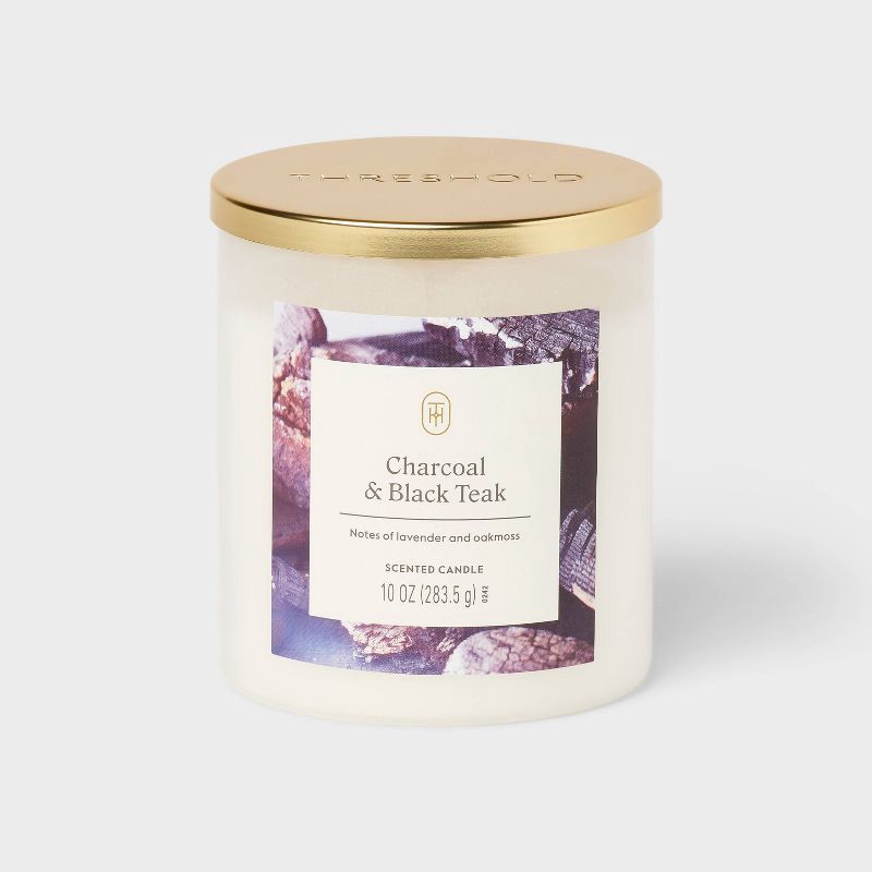 slide 1 of 3, Lidded Glass Jar Candle Charcoal and Black Teak 10oz - Threshold™, 10 oz
