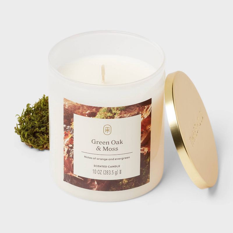 slide 3 of 3, 10oz Lidded Glass Jar Candle Green Oak and Moss - Threshold™, 10 oz
