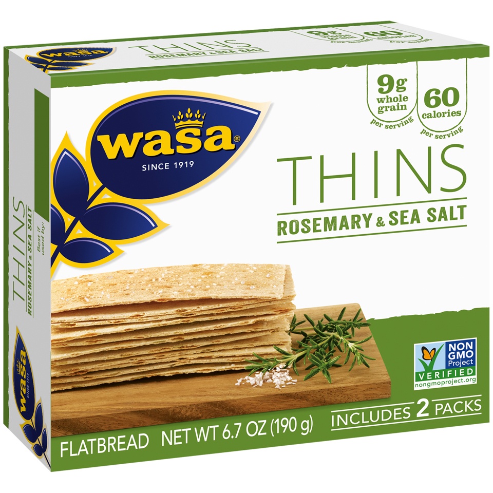 slide 2 of 8, Wasa Thins Swedish Style Rosemary & Sea Salt Flatbread 6.7 oz, 10 ct