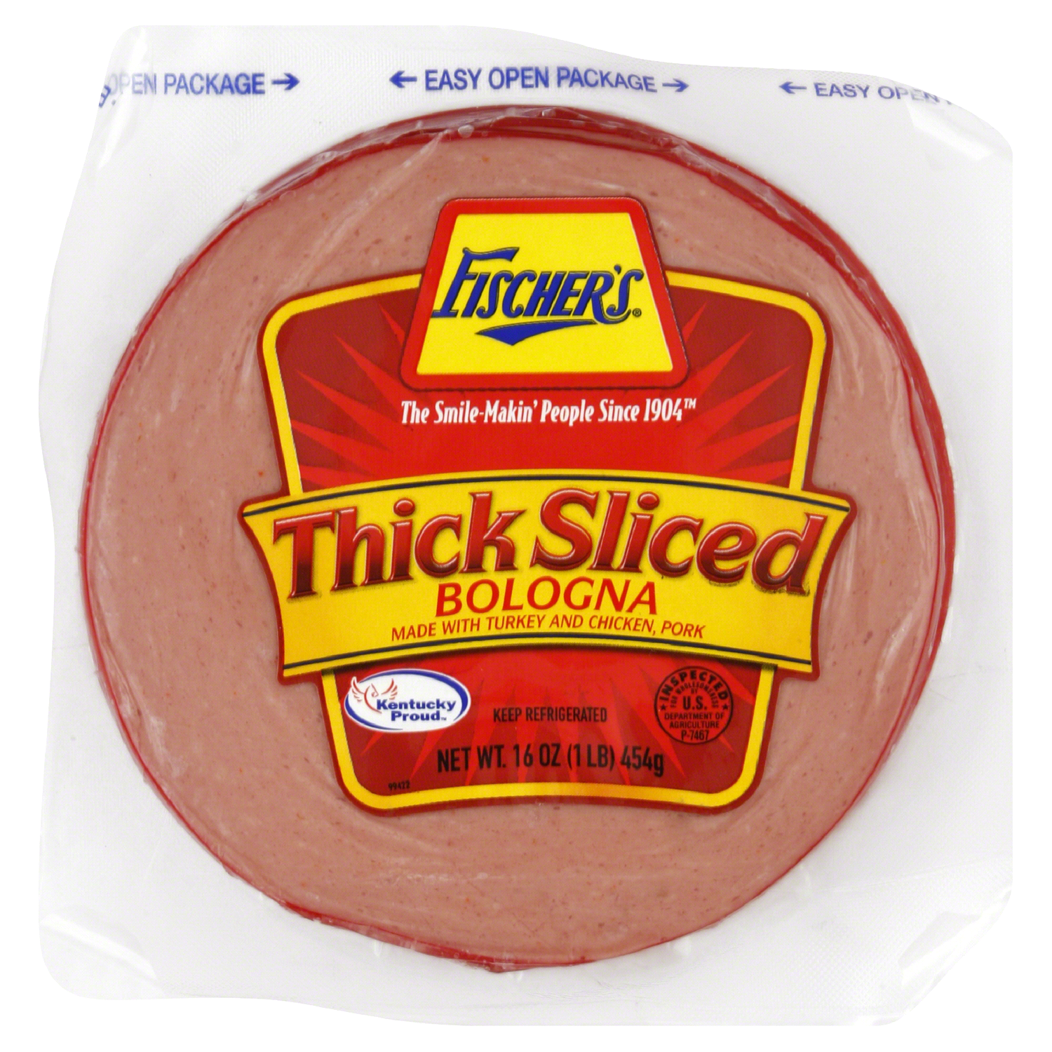 slide 1 of 1, Fischer's Thick Sliced Bologna, 16 oz, 1 lb, 16 oz