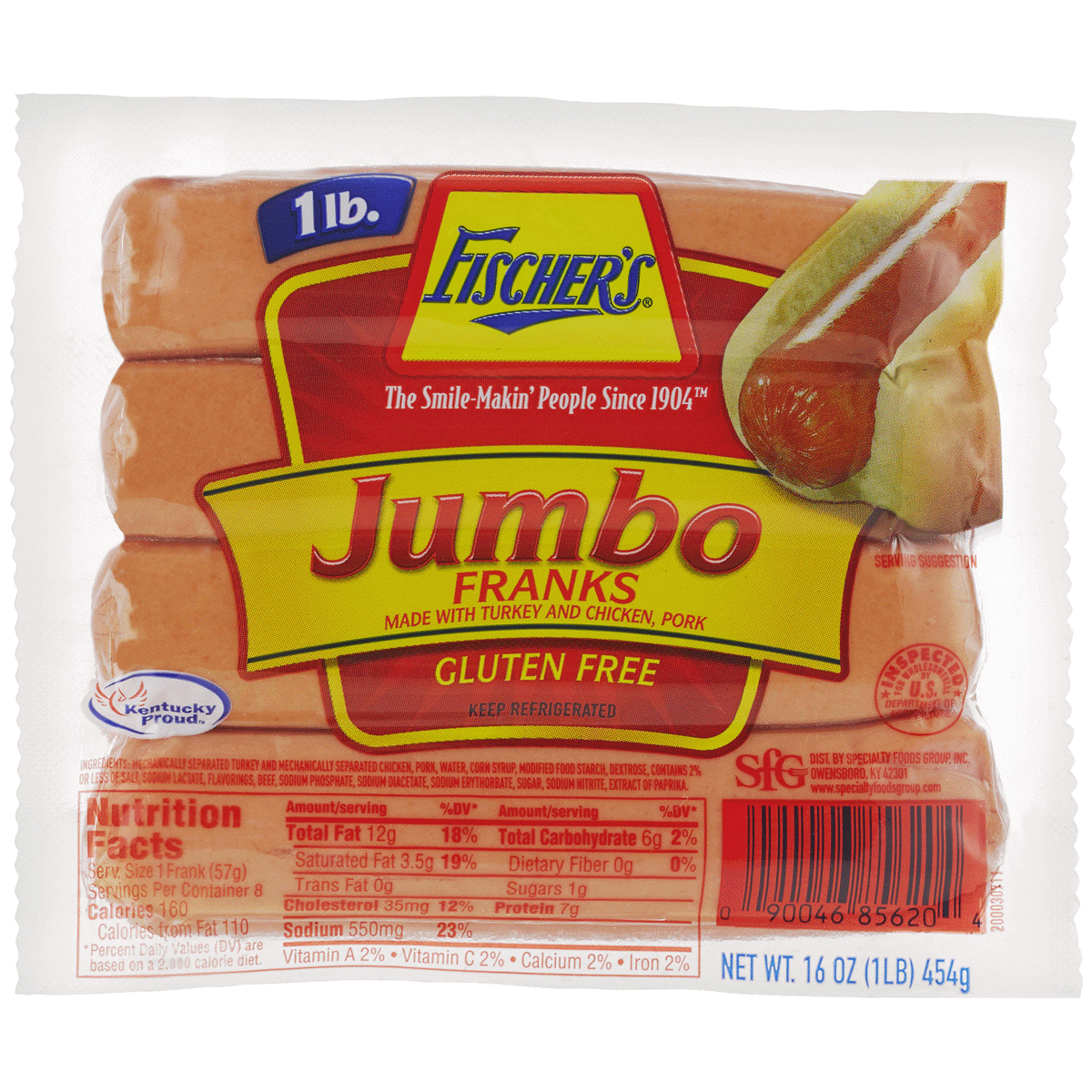 slide 1 of 1, FISCHERS Fischer's Jumbo Franks, 8 pk, 1 lb, 8 ct; 1 lb