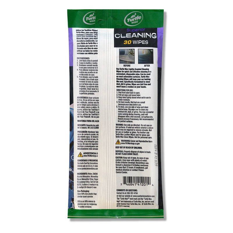 slide 2 of 3, Turtle Wax 30ct Cleaning Auto Wipes Pouch: Citrus Scented Car Interior Cleaning Supplies, 30 ct