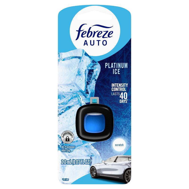 slide 2 of 14, Febreze Car Auto Platinum Ice: Adjustable Scented Vent Clip Freshener, Phthalate-Free, Disposable, 40-Day Duration, 1 ct