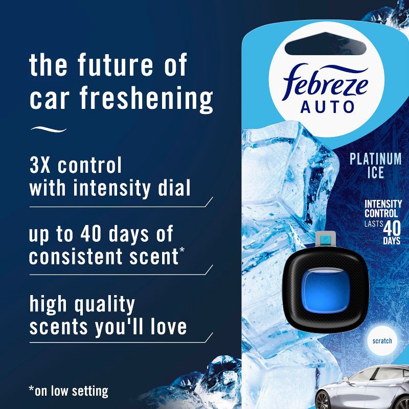 slide 3 of 14, Febreze Car Auto Platinum Ice: Adjustable Scented Vent Clip Freshener, Phthalate-Free, Disposable, 40-Day Duration, 1 ct