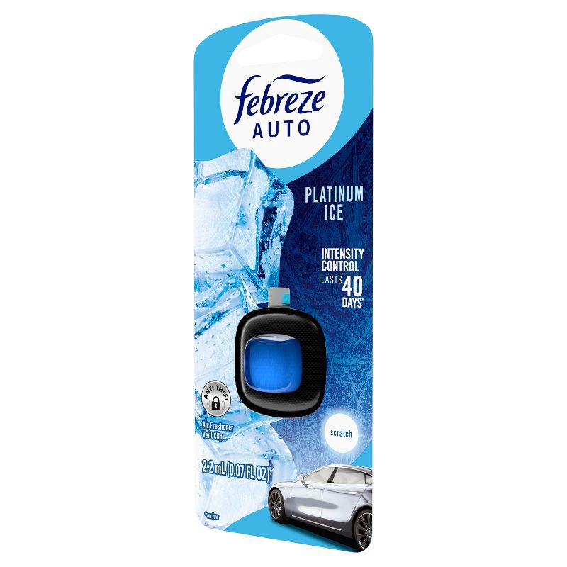 slide 12 of 14, Febreze Car Auto Platinum Ice: Adjustable Scented Vent Clip Freshener, Phthalate-Free, Disposable, 40-Day Duration, 1 ct