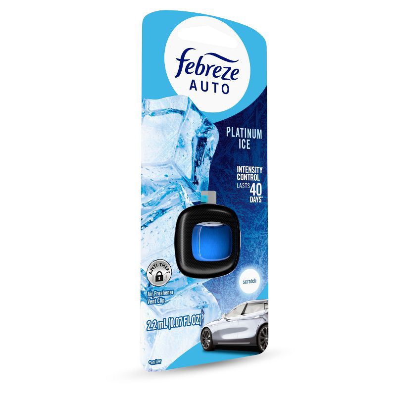 slide 13 of 14, Febreze Car Auto Platinum Ice: Adjustable Scented Vent Clip Freshener, Phthalate-Free, Disposable, 40-Day Duration, 1 ct