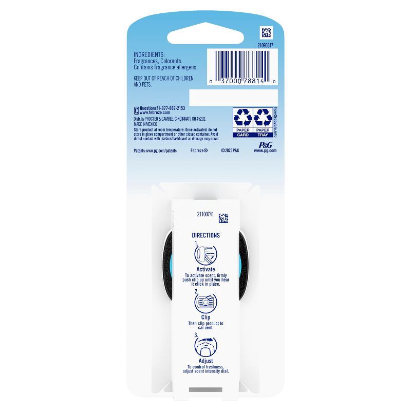 slide 14 of 14, Febreze Car Auto Platinum Ice: Adjustable Scented Vent Clip Freshener, Phthalate-Free, Disposable, 40-Day Duration, 1 ct