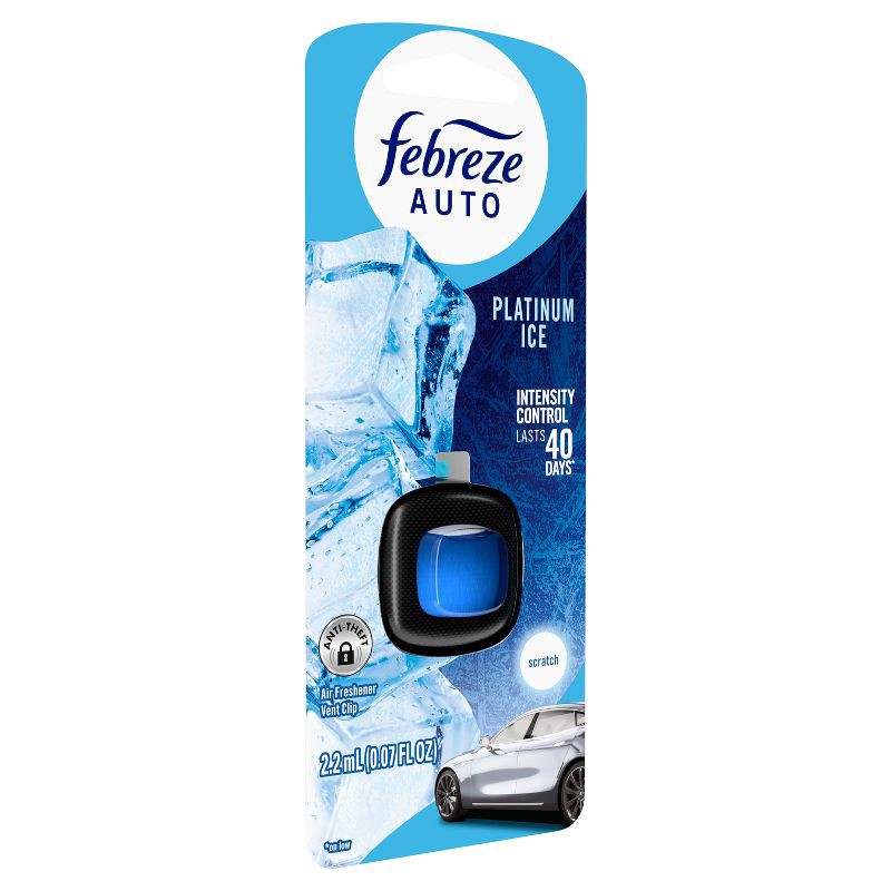 slide 11 of 14, Febreze Car Auto Platinum Ice: Adjustable Scented Vent Clip Freshener, Phthalate-Free, Disposable, 40-Day Duration, 1 ct