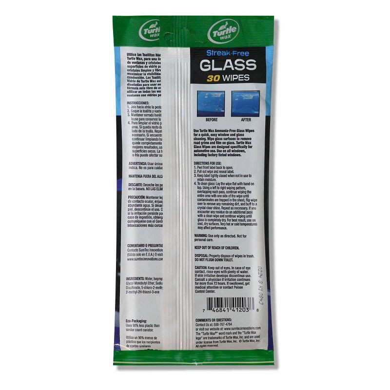 slide 2 of 3, Turtle Wax Glass Auto Wipes Pouch 30ct: Streak-Free Car Cleaner, Automotive Interior Cleaning Supplies, 30 ct