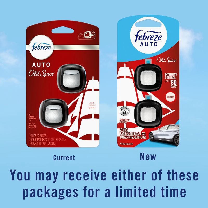 slide 9 of 14, Febreze Car Auto Old Spice: Phthalate-Free Car Vent Clip Freshener, Adjustable Scent, Disposable, 40-Day Duration, 1 ct