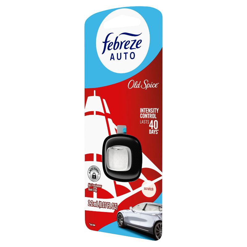 slide 12 of 14, Febreze Car Auto Old Spice: Phthalate-Free Car Vent Clip Freshener, Adjustable Scent, Disposable, 40-Day Duration, 1 ct
