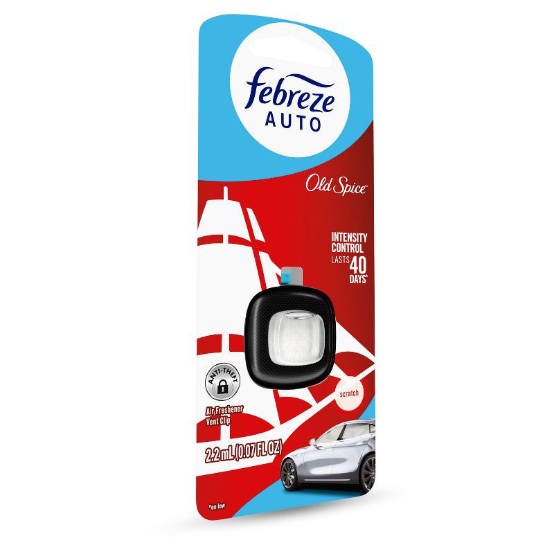 slide 13 of 14, Febreze Car Auto Old Spice: Phthalate-Free Car Vent Clip Freshener, Adjustable Scent, Disposable, 40-Day Duration, 1 ct