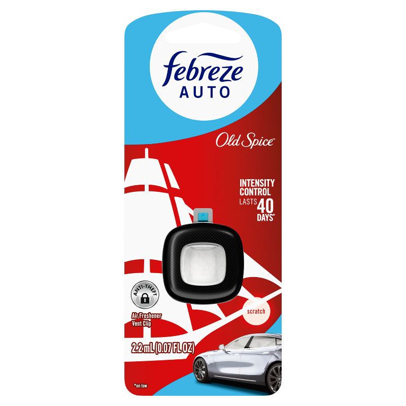 slide 2 of 14, Febreze Car Auto Old Spice: Phthalate-Free Car Vent Clip Freshener, Adjustable Scent, Disposable, 40-Day Duration, 1 ct
