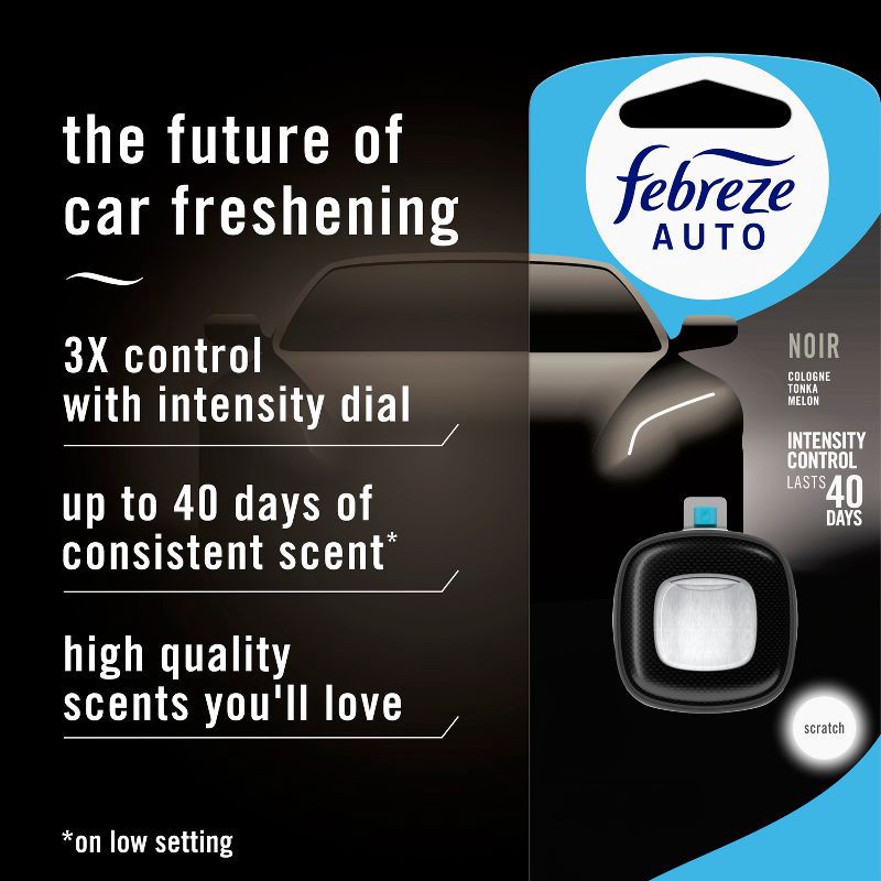 slide 3 of 13, Febreze 2ct Car Auto Noirs: Phthalate-Free Car Freshener, Adjustable Scent, Vent Clips, Disposable, Oil-Based, 2 ct