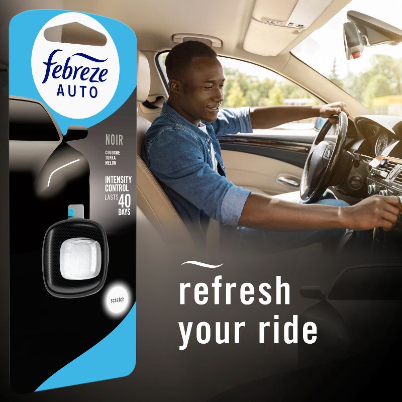 slide 7 of 13, Febreze 2ct Car Auto Noirs: Phthalate-Free Car Freshener, Adjustable Scent, Vent Clips, Disposable, Oil-Based, 2 ct