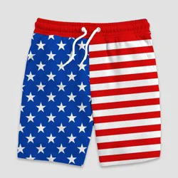 Mad Engine Men's Americana Flag Print Knit Lounge Pajama Shorts - Blue/Red L