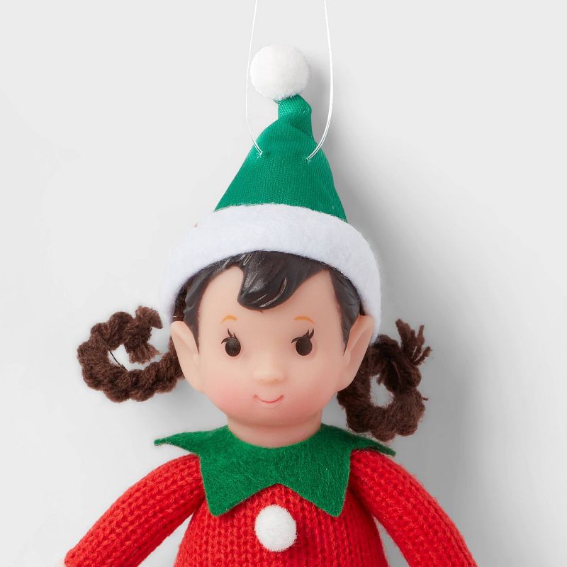 slide 3 of 3, Fabric Elf Child with Braids and Green Hat Christmas Tree Ornament - Wondershop™: Indoor Holiday Decor, Polyester, 9" Height, 1 ct