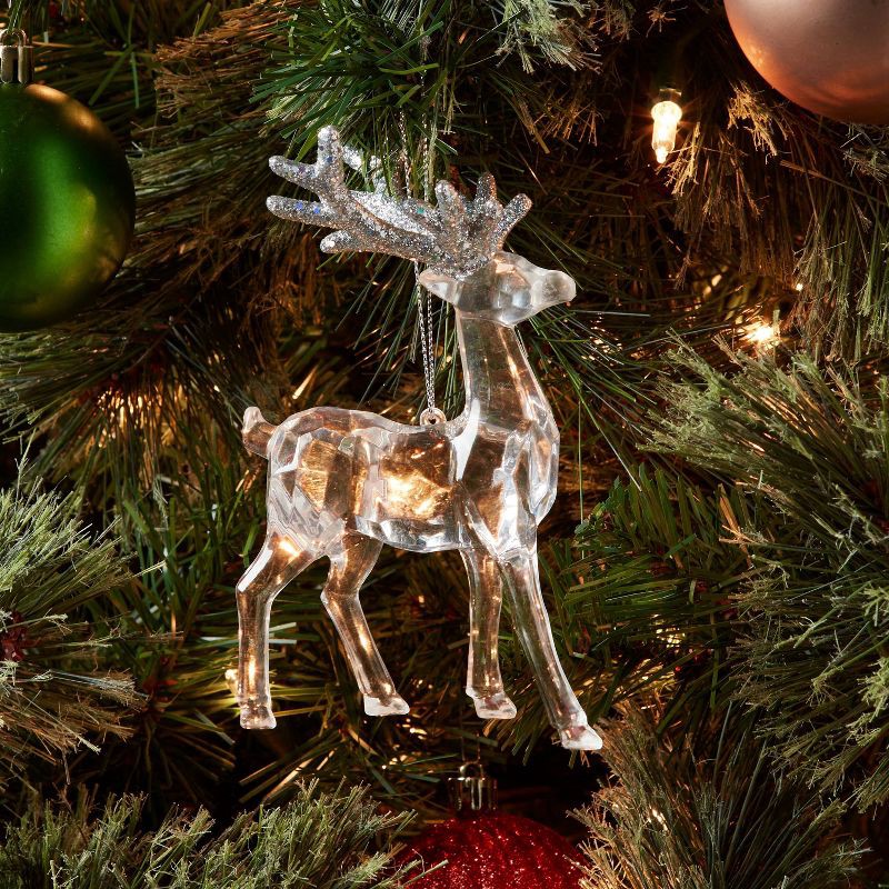 slide 2 of 3, Acrylic Deer with Glittered Antlers Christmas Tree Ornament Silver - Wondershop™, 1 ct