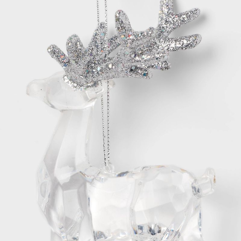 slide 3 of 3, Acrylic Deer with Glittered Antlers Christmas Tree Ornament Silver - Wondershop™, 1 ct