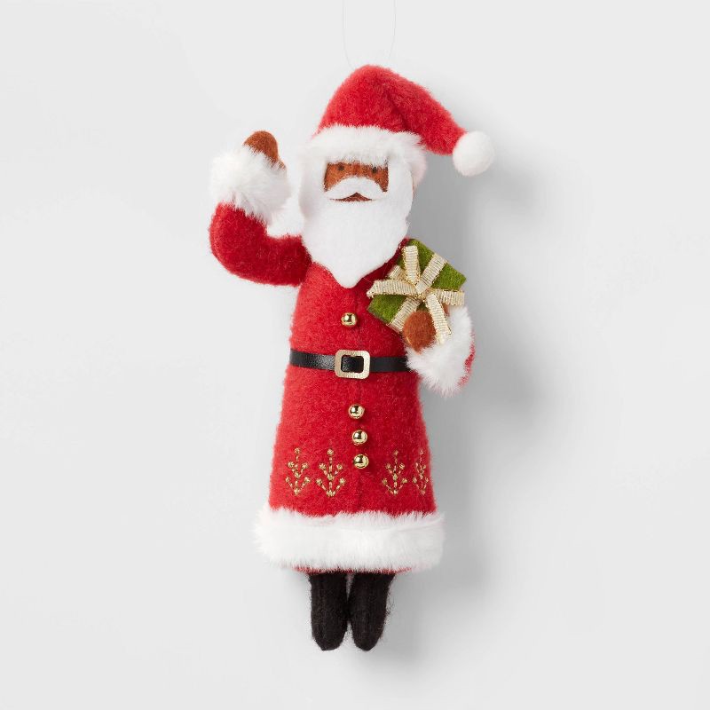 slide 1 of 3, Fabric Santa Holding Gift Christmas Tree Ornament - Wondershop™: Indoor Decoration, 5.75" Holiday Theme, 1 ct