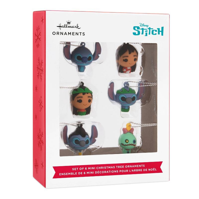 slide 7 of 7, Hallmark 6pc Disney Lilo & Stitch Mini Christmas Tree Ornament Set, 6 ct