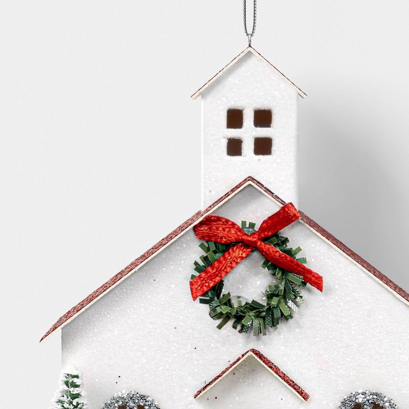 slide 3 of 3, Glittered Church with Bottle Brush Trees Christmas Tree Ornament White - Wondershop™, 1 ct