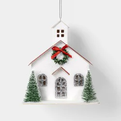 Glittered Church with Bottle Brush Trees Christmas Tree Ornament White - Wondershop™