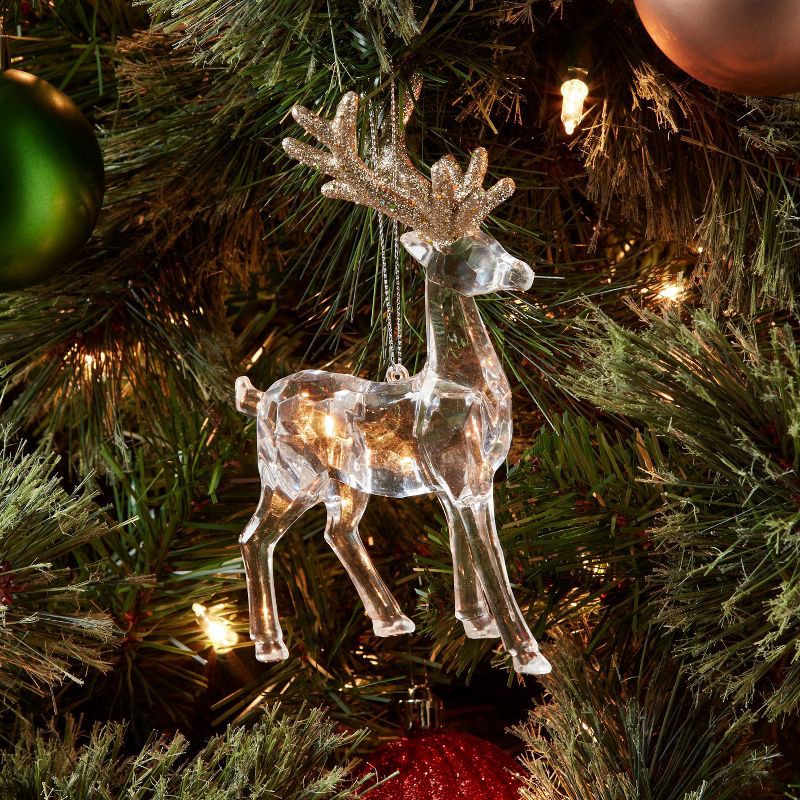 slide 2 of 3, Acrylic Deer with Glittered Antlers Christmas Tree Ornament Gold - Wondershop™, 1 ct