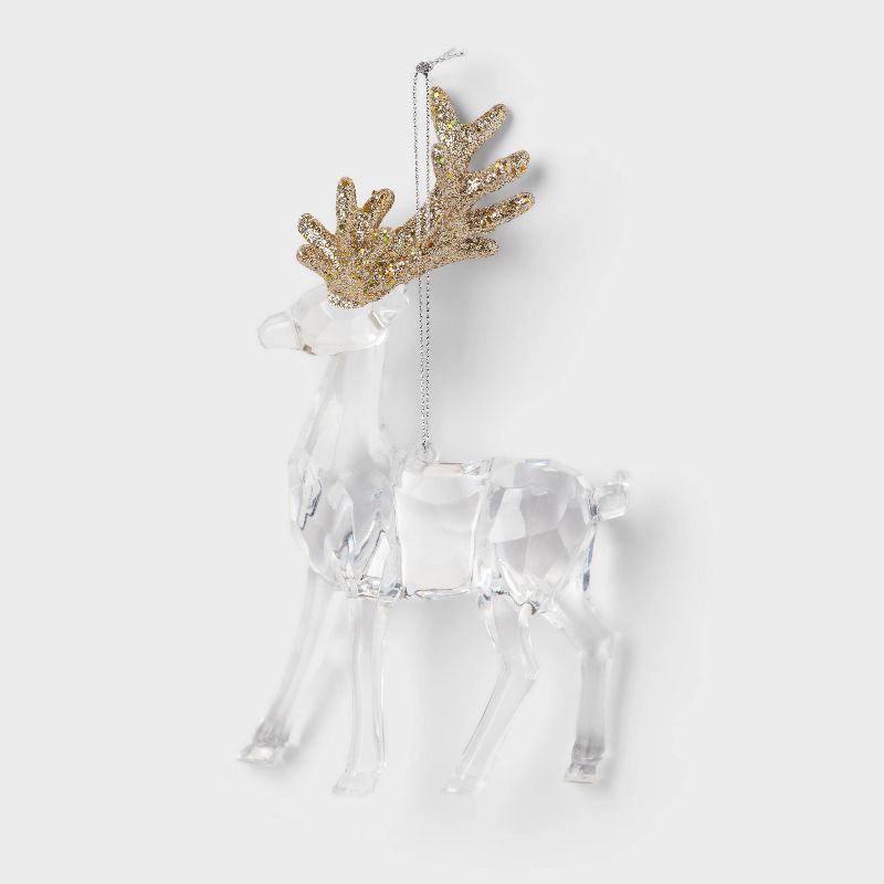 slide 1 of 3, Acrylic Deer with Glittered Antlers Christmas Tree Ornament Gold - Wondershop™, 1 ct