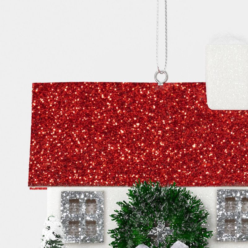 slide 3 of 3, Glittered House with Wreath and Bottle Brush Trees Christmas Tree Ornament White - Wondershop™, 1 ct